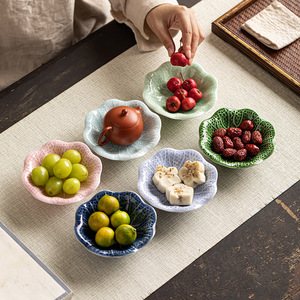 Handmade <b>Ceramic</b> Lotus Leaf Fruit <b>Plate</b> Small High Footed Teapot Stand Home Use Retro Zen Style Snack Dish Dehua - Product Image 3