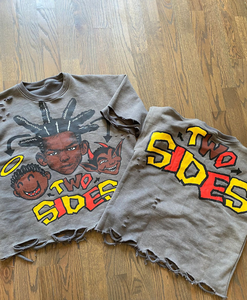 Unisex <span class=keywords><strong>2025</strong></span> quá khổ thời trang dạo phố cần thiết in đau khổ hip-hop TEE cổ điển rửa thô cạnh cutouts 180g vải lỏng lẻo - Product Image 4