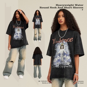 Wholesale 100% Cotton <b>Blank</b> Vintage Oversized Eco-Friendly Tshirt 240g Heavy <b>Weight</b> Custom 3D Logo Women Digital Printing Tee - Product Image 3