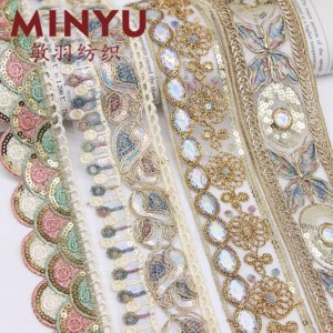 Gold Lace Trim - Embroidered Polyester Beaded Design