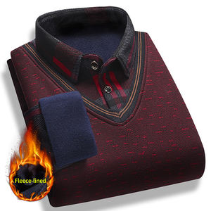 Herbst Winter Großhandel Warm Fleece Verdickt Herren Pullover Shirts Tops Falsch 2 Stück Herren Revers Casual Langarm Strick hemd - Product Image 1
