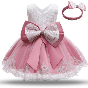 Robe de cérémonie brodée en dentelle pour bébé, idéale pour anniversaire, concours de beauté, avec grand nœud, vêtements d'été pour enfants - Product Image 2
