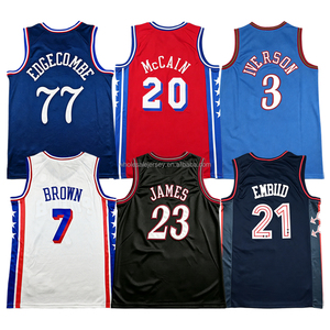 # 23 Maillots de basket-ball cousus pour hommes Jaylen Brown Joel Embiid VJ Edgecombe Allen Iverson Tyrese Maxey Jared <span class=keywords><strong>McCain</strong></span> Tailles S-2XL - Product Image 1