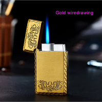Briquet à cigare rétro résistant au vent et aux hautes températures, logo gravé personnalisé, métal, haute puissance de feu, flamme bleue, briquets au butane gonflables