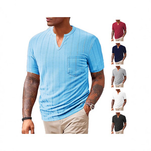 Camiseta deportiva informal de verano para hombre <span class=keywords><strong>TK</strong></span>, de color liso, transpirable, que absorbe la humedad, de poliéster y lino, con cuello en V - Product Image 5