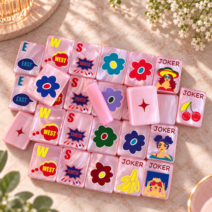 Juego de Mahjong de Lujo con Perlas Rosas, 160 Fichas, Diseño Acrílico con Patrón de Corazón, Bonito Juego de Mesa para Niñas, Colección de Regalo - Product Image 5
