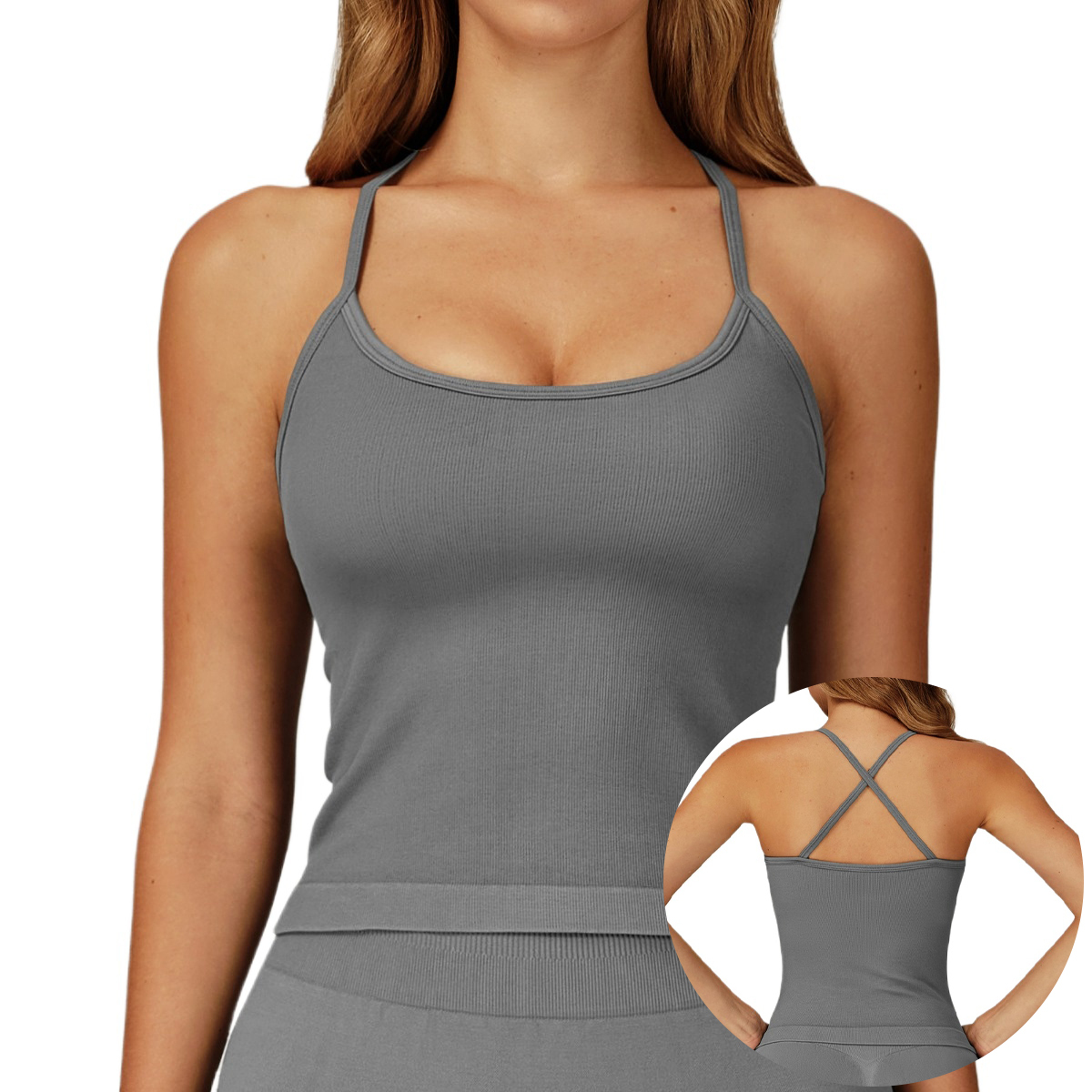 Women's Seamless Yoga Tank Top with Thin Straps and Cross-Back Design Outdoor Running and Fitness Top