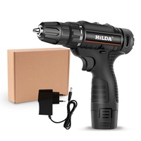 Hilda 12V Outils électriques rechargeables Noir Batterie au lithium 10 mm Kits de tournevis sans fil Perceuse à percussion électrique multifonctionnelle