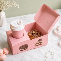 Boîte à biscuits personnalisée en gros de qualité alimentaire avec support pour tasse à café, boîte d'emballage pliable biodégradable pour gâteaux et pâtisseries à emporter