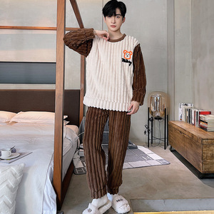 <span class=keywords><strong>Pigiama</strong></span> da <span class=keywords><strong>Uomo</strong></span> di Alta Qualità in Maglia, Autunno Inverno, Motivo Orso, Imbottito, Caldo, in <span class=keywords><strong>Pile</strong></span> Corallo Traspirante, Due Pezzi, Abbigliamento da Casa, Vendita all'Ingrosso - Product Image 5