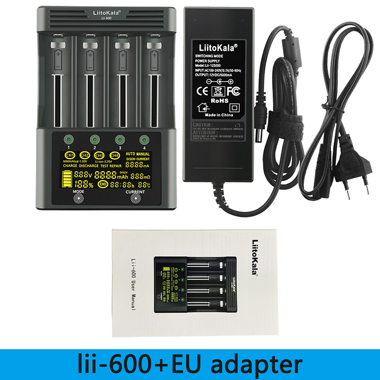Caricabatterie HiQuick LCD 4 Slot Con 4 Batterie Ricaricabili AAA 2000 MAh - Rapido E Intelligente
