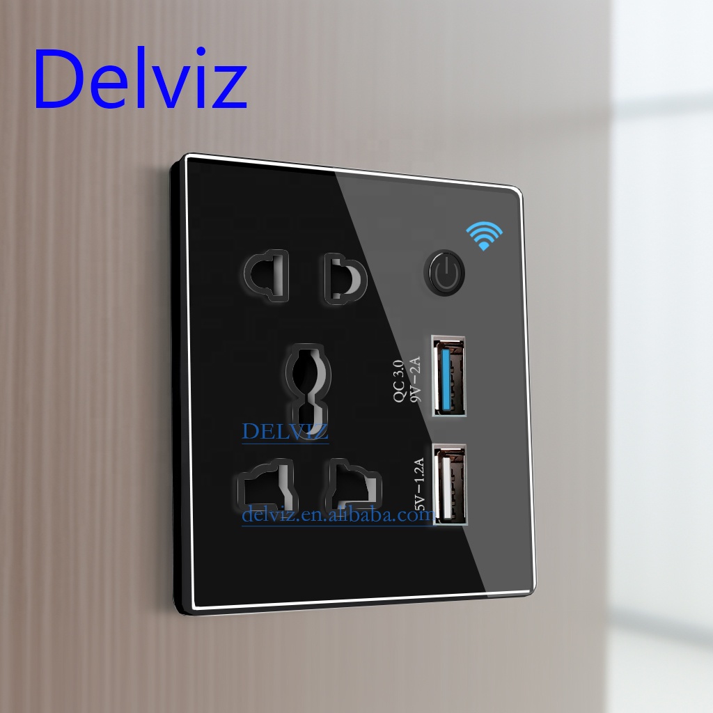 Painel Delviz Vidro Cristal, Controle Remoto Trabalho Switch Google Alexa, Porta de carregamento rápido, Tuya Smart WIFI Wall Universal USB Socket