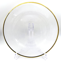 Assiettes de présentation transparentes en verre de 13 pouces avec motif rayé et bord doré
