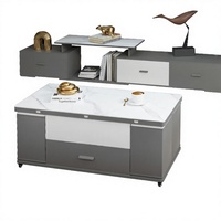 Table de salon et de salle à manger multifonctionnelle pliable en bois massif trempé, gris, pour petite famille, avec fonction de levage