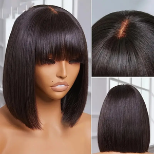 Parrucca Economica in Capelli Umani con Pizzo HD Trasparente, <span class=keywords><strong>Bob</strong></span> <span class=keywords><strong>Corto</strong></span> con Frangia, Capelli Brasiliani di Visone, Parrucche <span class=keywords><strong>Bob</strong></span> Corte per Donne di Colore - Product Image 4