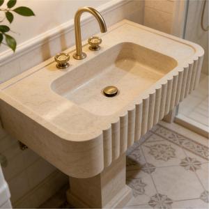 Lavabo mural en marbre naturel avec motif ondulé, lavabo intégré <span class=keywords><strong>de</strong></span> luxe pour salle <span class=keywords><strong>de</strong></span> bain, idéal pour hôtel, villa, appartement - Product Image 1