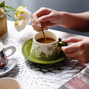 Juego de Tazas de Café de Cerámica con Platillo, Serie Floral, para Té de la Tarde, Fresco, Elegante y de Alta Gama - Product Image 5