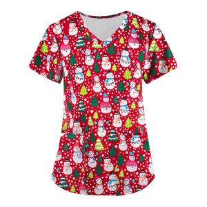 Hospital <b>Uniforms</b> Women <b>Scrub</b> Medical <b>Uniform</b> Women Print <b>Scrub</b> Top V-Neck Short Sleeve With Pockets <b>Scrub</b> Tops - Product Image 5