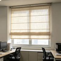 Store romain à cordon beige en tissu polyester texturé, occultant à 100%, froncé, sur mesure, pour fenêtre baie ou en arc, maison et bureau