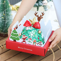 IMEE nouveau Style conception de noël couleur rouge grande boîte-cadeau transparente 8 ''gâteau carré après-midi thé Dessert boîte-cadeau avec poignée