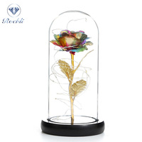 Roses éternelles en feuille d'or 24K, dôme en verre avec lumière LED, cadeaux de mariage pour la fête des mères, 2022