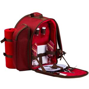 Sac à dos de pique-nique rouge pour 2 personnes, certifié BSCI, avec compartiment isotherme, vaisselle et couverture polaire 45"x53" (rouge) - Product Image 3