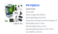 Niveau laser 4D 16 lignes, niveau laser vert, batterie au lithium, outil d'alignement mural et au sol, mesure laser de qualité industrielle