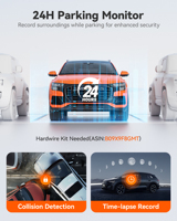 WOLFBOX G850Pro Distributeur, caméra de recul pour voiture avec écran tactile 4K de 12 pouces, vision nocturne, caméra embarquée avec système de suivi GPS