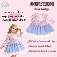 Robe trapèze personnalisée ODM OEM faite à la main avec appliques en dentelle, imprimé floral, patchwork, bordure à pompons et ourlet en dentelle florale pour filles