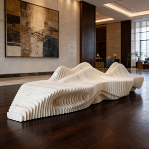 Y520 Sculptural Wooden Sliced Bench Durable Eco Friendly Restaurant Seating Modern Leisure Furniture Custom Wave Shape Chair - Product Image 4