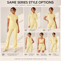 Ensemble de vêtements de sport pour femmes personnalisé, col montant, fermeture éclair intégrale, haut à manches courtes et leggings évasés pour la salle de sport