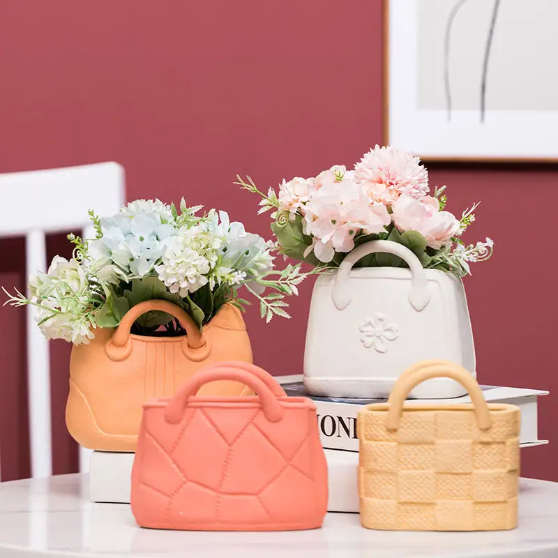 Sac de créateur créatif vase nordique moderne sac à fleurs de table vase sac à main forme vase à fleurs en céramique moderne