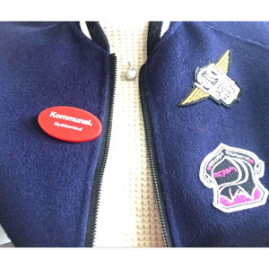 <b>Magnetic</b> Badge Holder Plastic Red Oval With Silver <b>Bar</b> For Work Badges And Name Tags - Product Image 3