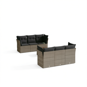 Ensemble de canapés de jardin en rotin gris brun foncé 6 places, résistant aux intempéries, mobilier d'extérieur au design contemporain - Product Image 1