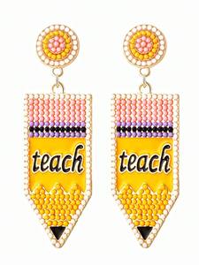 Boucles d'oreilles en perles de riz couleur bonbon TEACH tissé cadeau de fête des enseignants de remise des diplômes pour les femmes Uionen 1800 - Product Image 3