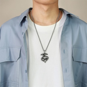 Wholesale Double Snake Head Black Oil Stainless Steel Snake Pendant <b>Necklace</b> <b>for</b> <b>Men</b> - Product Image 3