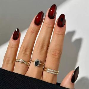 Faux ongles à presser rouge bordeaux, finition brillante gothique, réutilisables, couvrance totale, pour fête d'Halloween et usage quotidien - Product Image 1
