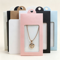 Boîte de présentation de bijoux écologique et recyclable avec fenêtre transparente, emballage pour collier, trou de suspension, carte cadeau en papier kraft multicolore