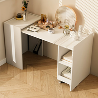 Bureau pliant nordique en bois massif avec bibliothèque intégrée ; Bureau compact pour ordinateur à domicile, coiffeuse de chambre, poste de travail/étude sans assemblage