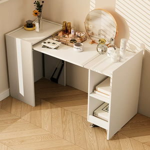 <b>Solid</b> <b>Wood</b> Nordic Folding Desk-<b>Bookcase</b> Combo; Compact Home Computer Desk Bedroom Vanity Study/Office Workstation No Assembly - Product Image 2