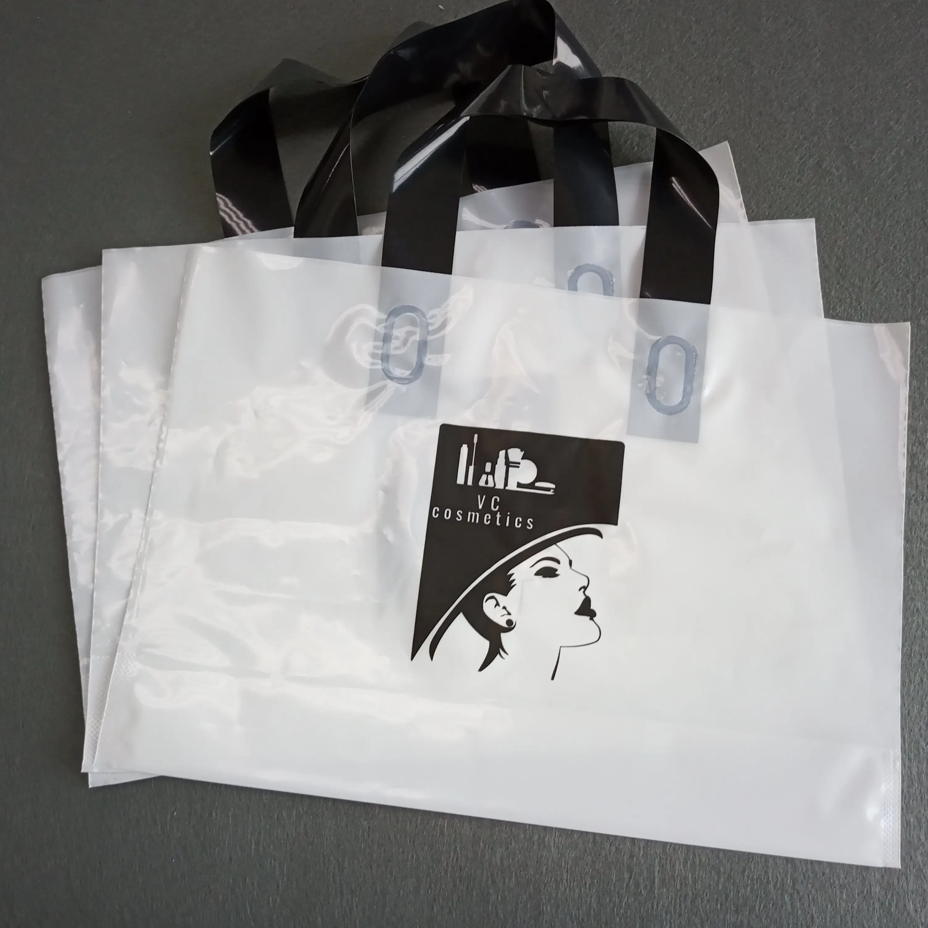 Custom Plastic Shopping Handle Bags With Own Logo And Text Printing plastic shopping bag with logo