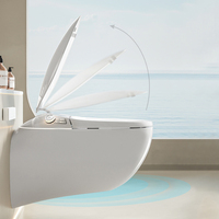 Toilette intelligente murale design moderne en forme d'œuf, avec bidet intégré, siège chauffant, auto-nettoyante, à évacuation par siphon en P et fonctionnalités intelligentes