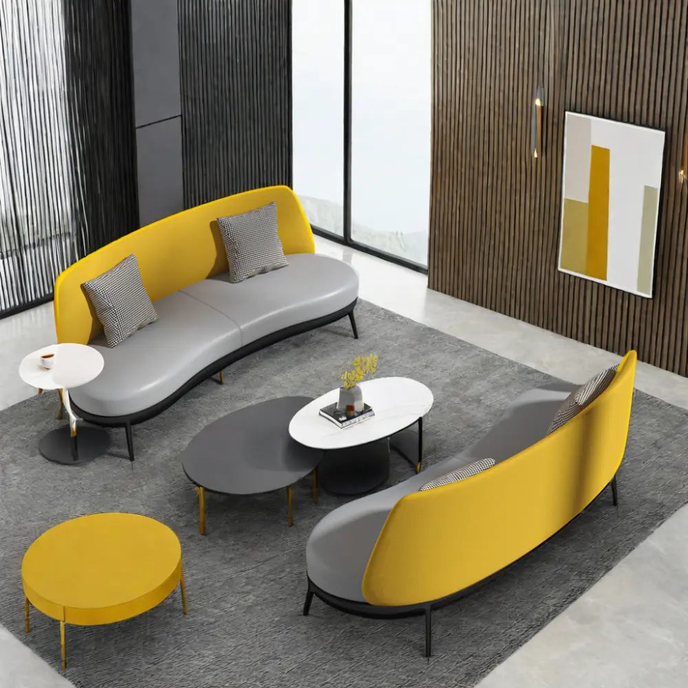 Conjunto de sofá luxuoso de couro pequeno e moderno com design modular segmentado para sofá de sala de lazer de escritório doméstico