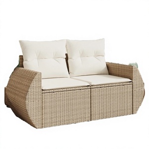 Sofá Modular de Jardín Beige, Resistente a los Rayos UV, de Mimbre Sintético, Dos Plazas, Muebles de Exterior, Espuma de Alta Densidad, Cojín Impermeable, Estilo Contemporáneo - Product Image 3