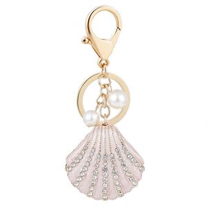 Porte-clés de luxe en coquillage perlé avec diamants, accessoire de mode pour sacs féminins, breloques de sac en coquillage marin - Product Image 5