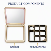 Boîtier de palette de maquillage OEM écologique, rectangulaire, rose, avec cadre doré, en ABS, moulé par injection électrolytique, personnalisable avec logo, vide, pour fard à joues