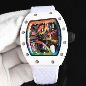 Montre automatique squelette de style Designer RM pour homme, boîtier blanc, art graffiti, montre-bracelet mécanique, mouvement ajouré coloré - Product Image 2