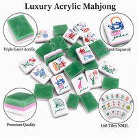 Jeu de Mahjong américain en jade vert, 160 tuiles, plateau complet en acrylique triple couche, jeu de société pour soirée familiale