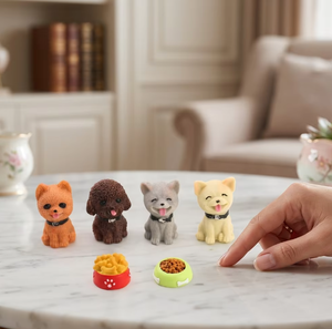 Figuras de resina en miniatura de fábrica de arte 3D: Cuencos de comida para perros, figuras de cachorros de poodle, figuras de plastilina y slime, rellenos para cajas sorpresa, llaveros de anime y juguetes. - Product Image 5