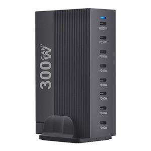 เครื่องชาร์จตั้งโต๊ะ 300W GAN 8 พอร์ต PD ชาร์จเร็วสำหรับแล็ปท็อปโทรศัพท์แท็บเล็ตเกมคอนโซลพร้อมการรับรอง CE - Product Image 1